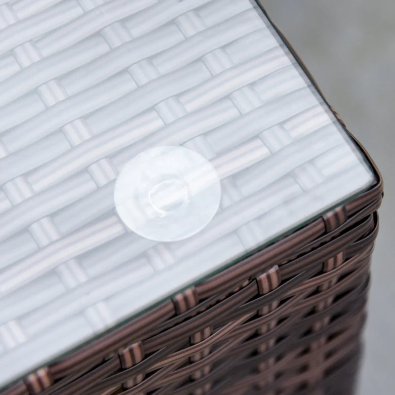 Brown L-Shaped 3 Seater Sofa With Beige Cushions and Glass Top Coffee Table