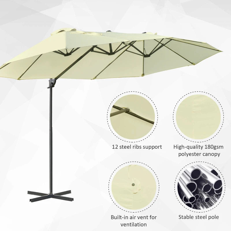 Beige Double Canopy Offset Parasol With Steel Pole
