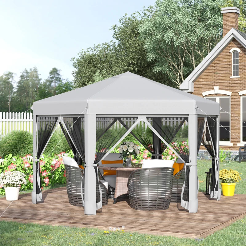 Light Grey Hexagonal Pop Up Canopy Tent With Bag