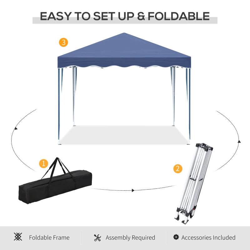 3m x 3m Blue Pop Up Gazebo Canopy - Foldable With Carry Bag