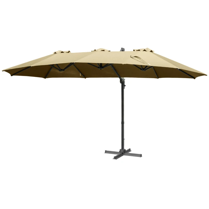 Khaki Double-Sided Rectangular Garden Parasol -  360° Rotation