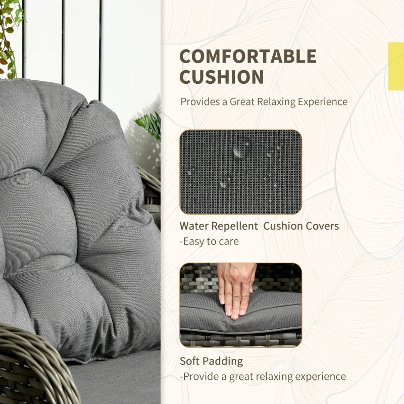 Curved Rattan Bistro Set | 2 Armchairs & Table With Cushions & Glass Tabletop