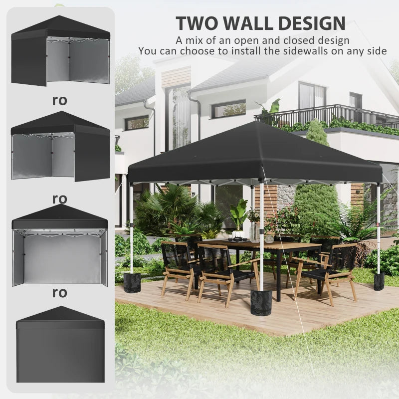 3m x 3m Pop Up Event Shelter - Height Adjustable Party Tent with 2 Sidewalls - Weight Bags and Wheeled Bag Included