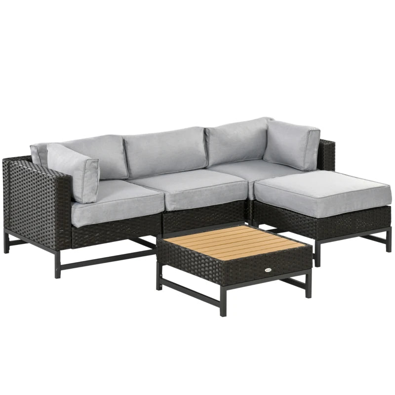 Brown 3 Seater Rattan Sofa with Cushions and Wood-Effect Top Table