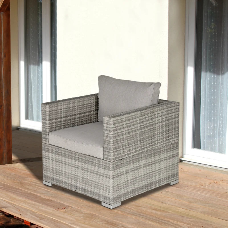 Light Grey Single Seater Rattan Chair with Padded Cushions