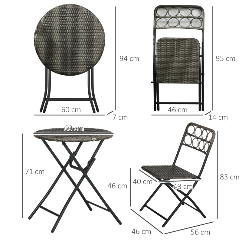 Grey Hand Woven Rattan Coffee Table and Chairs - Foldable