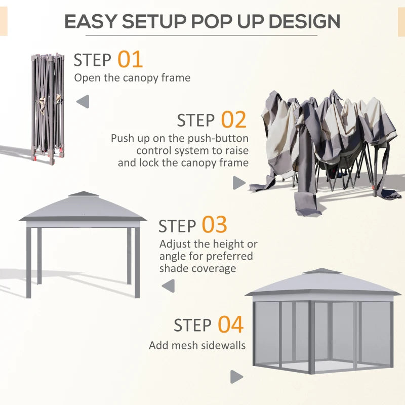 Grey Foldable Gazebo With Mesh Curtains
