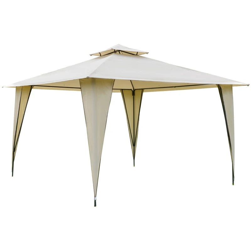 3.5m x 3.5m Side-Less Beige Gazebo w/ 2-Tier Roof Steel Frame