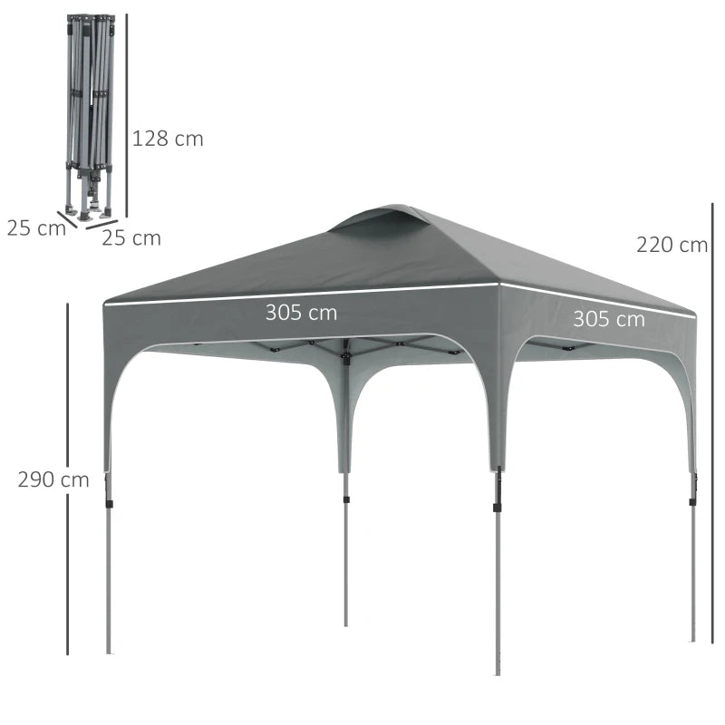 3m x 3m Dark Grey Pop Up Gazebo with Wheels and 4 Leg Weight Bags - Height Adjustable