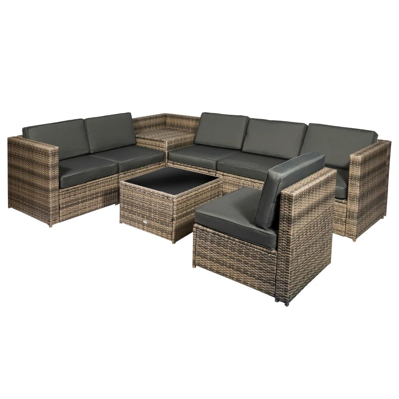 Brown 8 Piece Rattan Furniture Set with Cushions - x3 Two Seater Sofas With Table and Cushions