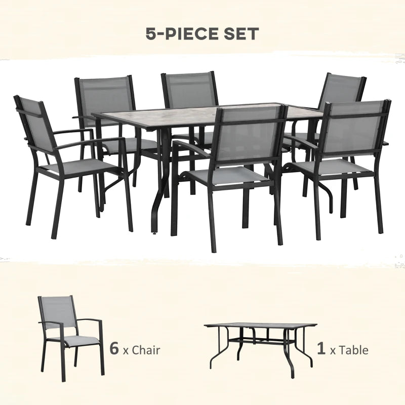 6 Seater Outdoor Dining Set With Parasol Hole & Breathable Mesh Fabric Seats