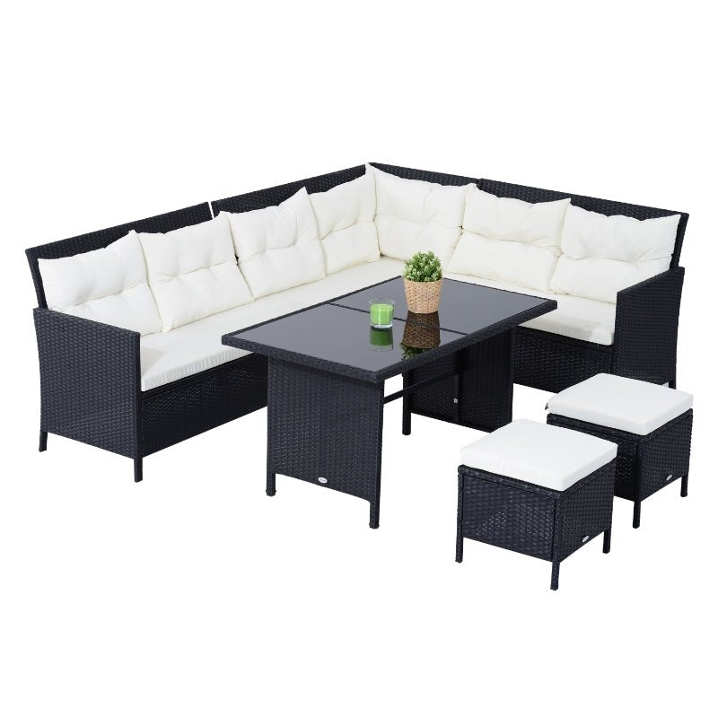 RattanVista Luxe 8-Seater Corner Dining Ensemble - Black - Trade Warehouse