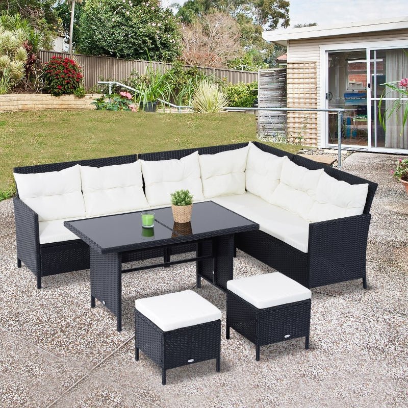 RattanVista Luxe 8-Seater Corner Dining Ensemble - Black - Trade Warehouse