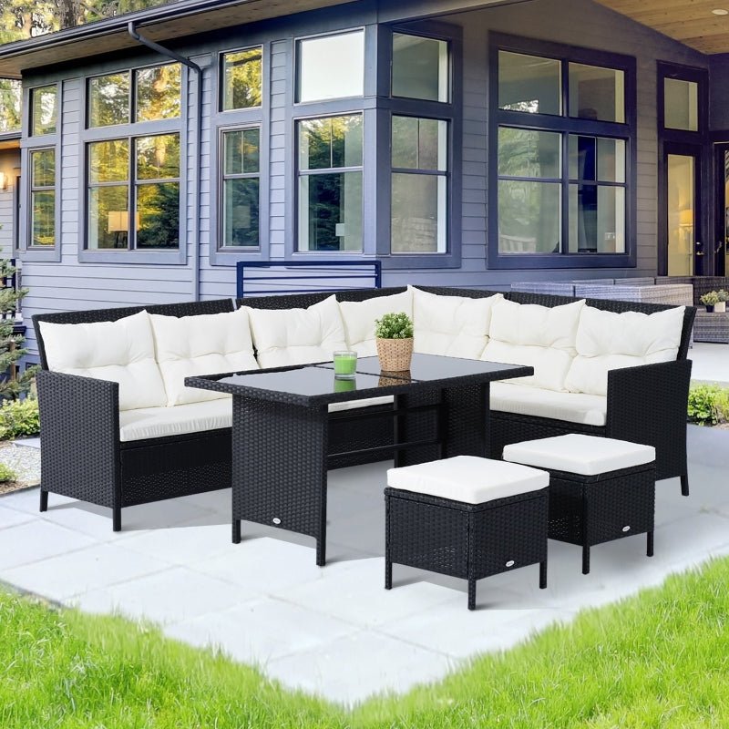 RattanVista Luxe 8-Seater Corner Dining Ensemble - Black - Trade Warehouse