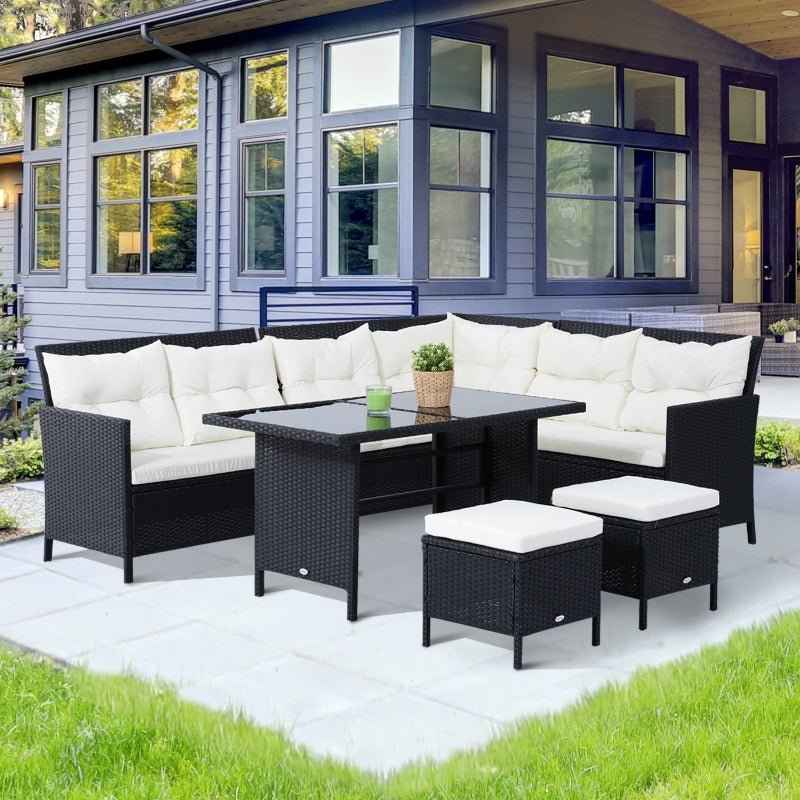 RattanVista Luxe 8-Seater Corner Dining Ensemble - Black - Trade Warehouse