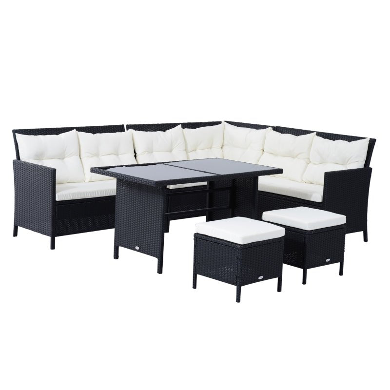 RattanVista Luxe 8-Seater Corner Dining Ensemble - Black - Trade Warehouse