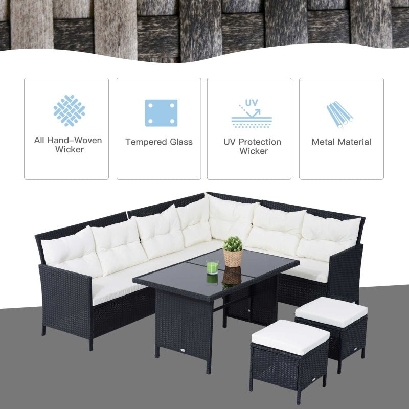 RattanVista Luxe 8-Seater Corner Dining Ensemble - Black - Trade Warehouse