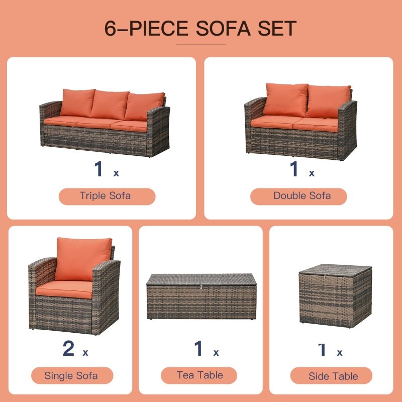 Ravano 6-Piece Patio Ensemble: Mixed Brown Rattan Corner Set - Trade Warehouse