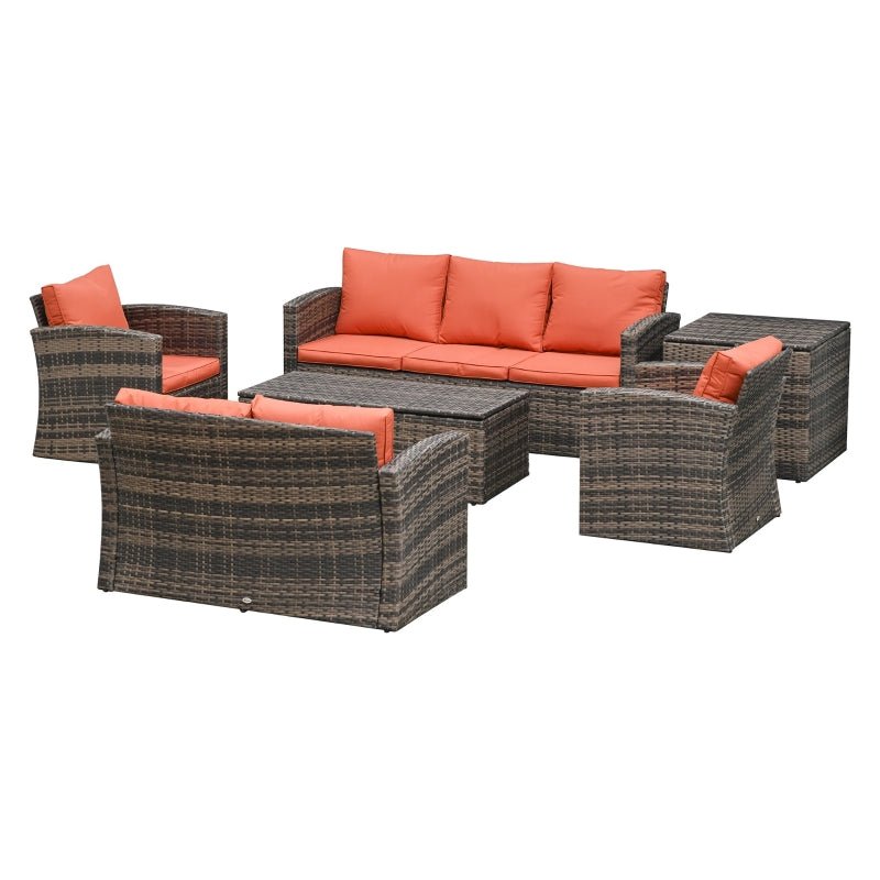 Ravano 6-Piece Patio Ensemble: Mixed Brown Rattan Corner Set - Trade Warehouse