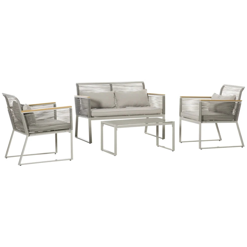 4 Pieces Patio Wicker Sofa Set With Aluminium Frame - Grey