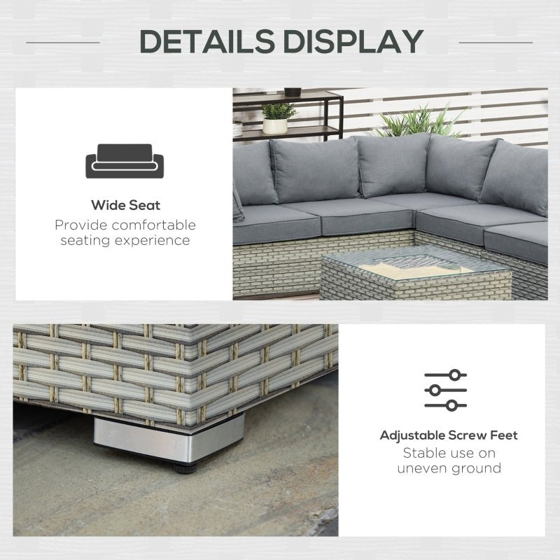 Riviera Luxe 5-Seater Wicker Lounge: Light Grey Rattan Corner Set with Tea Table - Trade Warehouse