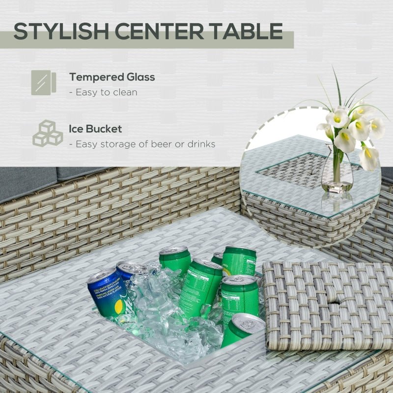 Riviera Luxe 5-Seater Wicker Lounge: Light Grey Rattan Corner Set with Tea Table - Trade Warehouse