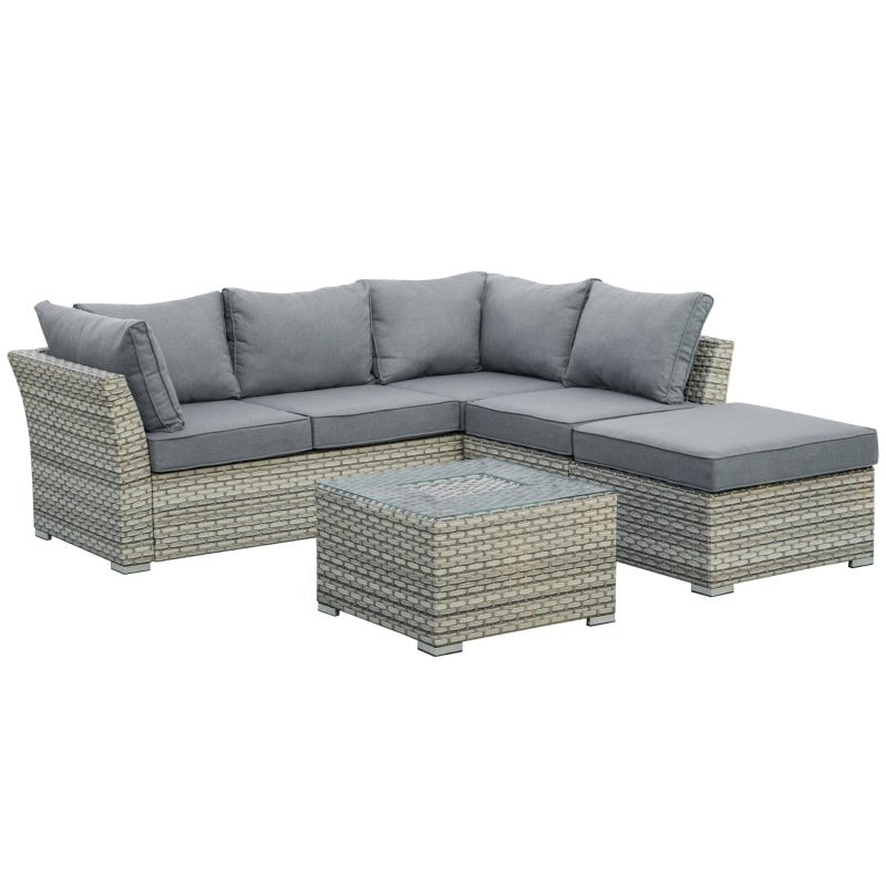Riviera Luxe 5-Seater Wicker Lounge: Light Grey Rattan Corner Set with Tea Table - Trade Warehouse