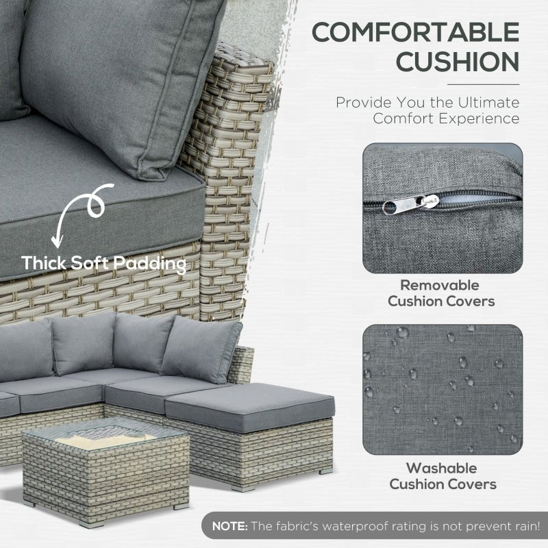 Riviera Luxe 5-Seater Wicker Lounge: Light Grey Rattan Corner Set with Tea Table - Trade Warehouse