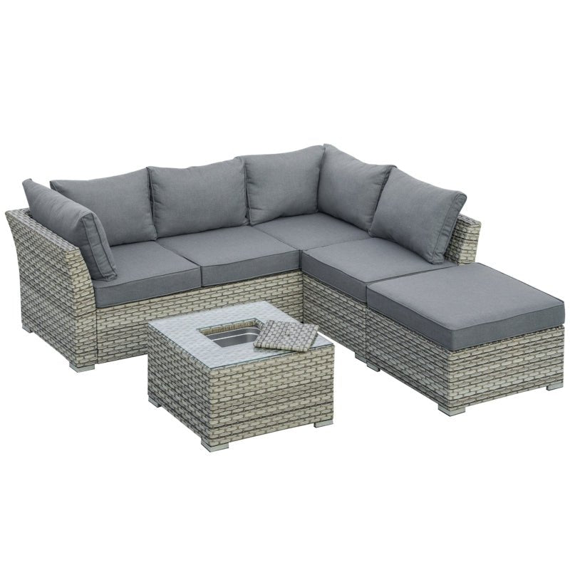 Riviera Luxe 5-Seater Wicker Lounge: Light Grey Rattan Corner Set with Tea Table - Trade Warehouse