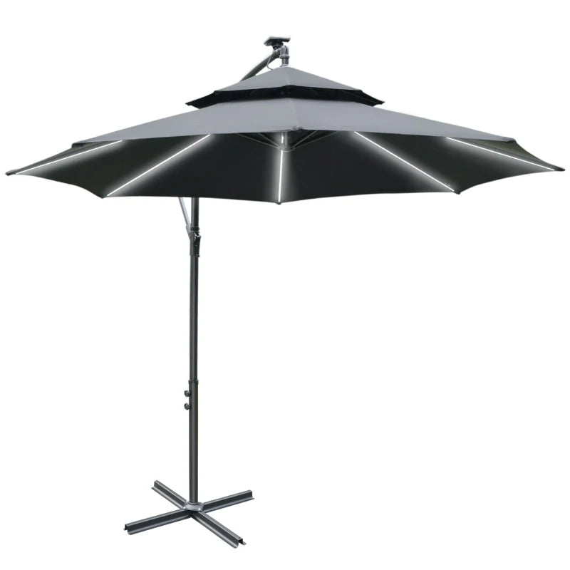 Black 3m Parasol With LED Solar Lights