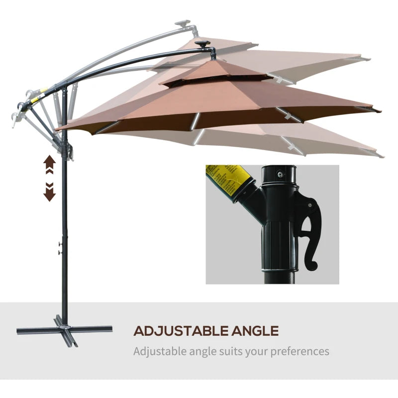 2.3H x 2.95m Coffee Parasol With LED Solar lights