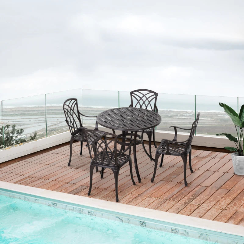 Cast Aluminium Outdoor Furniture Set - 4 Armchairs & Table