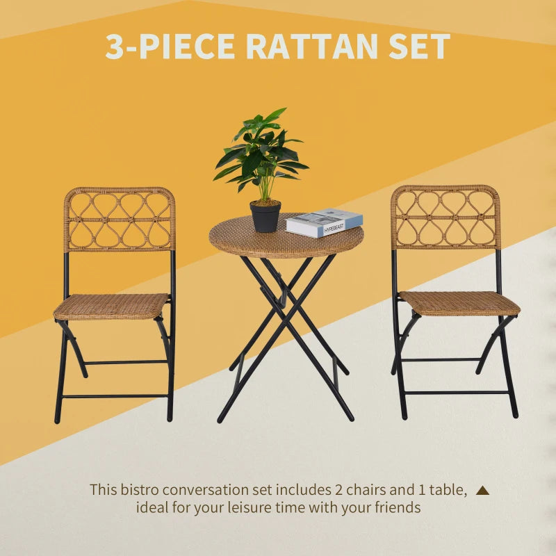Natural Brown Wicker Bistro Set With Foldable Table