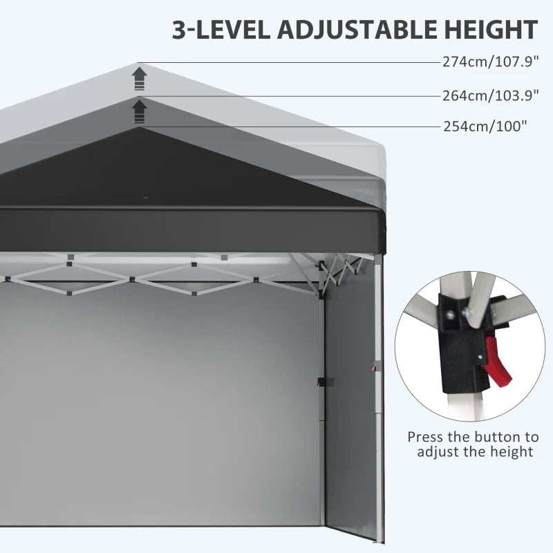 3m x 3m Pop Up Event Shelter - Height Adjustable Party Tent with 2 Sidewalls - Weight Bags and Wheeled Bag Included