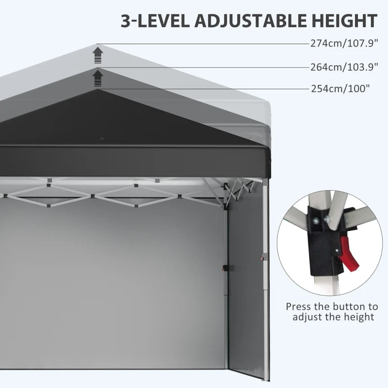 3m x 3m Pop Up Event Shelter - Height Adjustable Party Tent with 2 Sidewalls - Weight Bags and Wheeled Bag