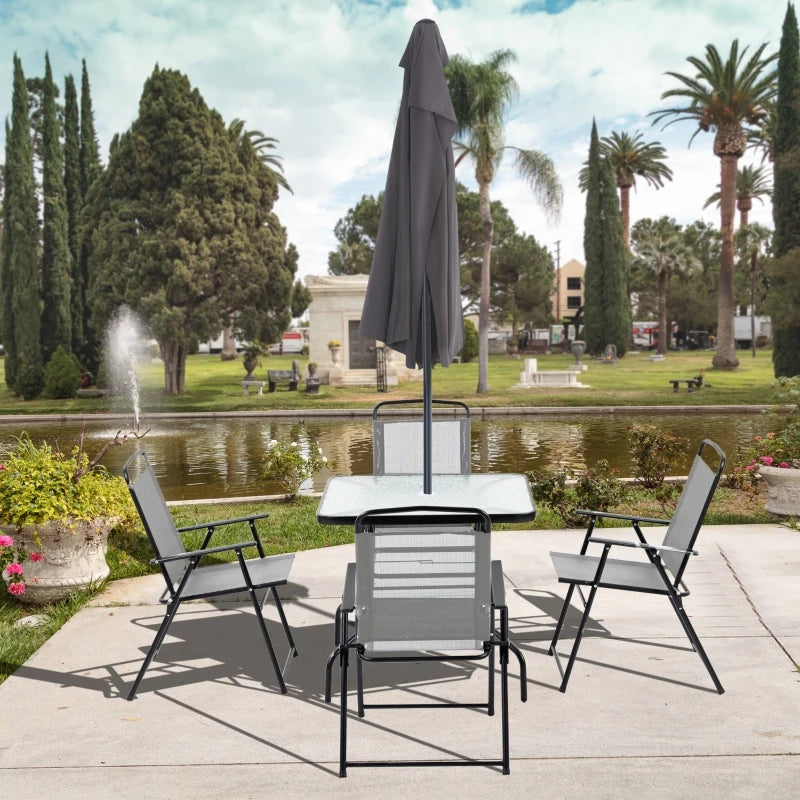 Black Framed 4 Seater Dining Set For Garden With Foldable Chairs