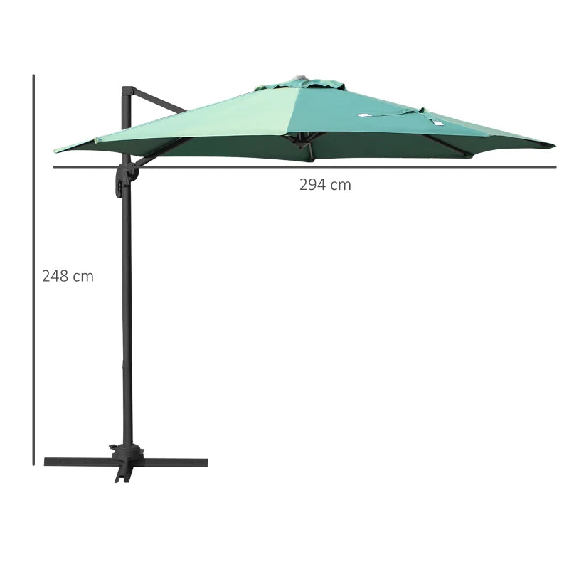 2.94m x 2.48H Green Parasol With 360° Rotation