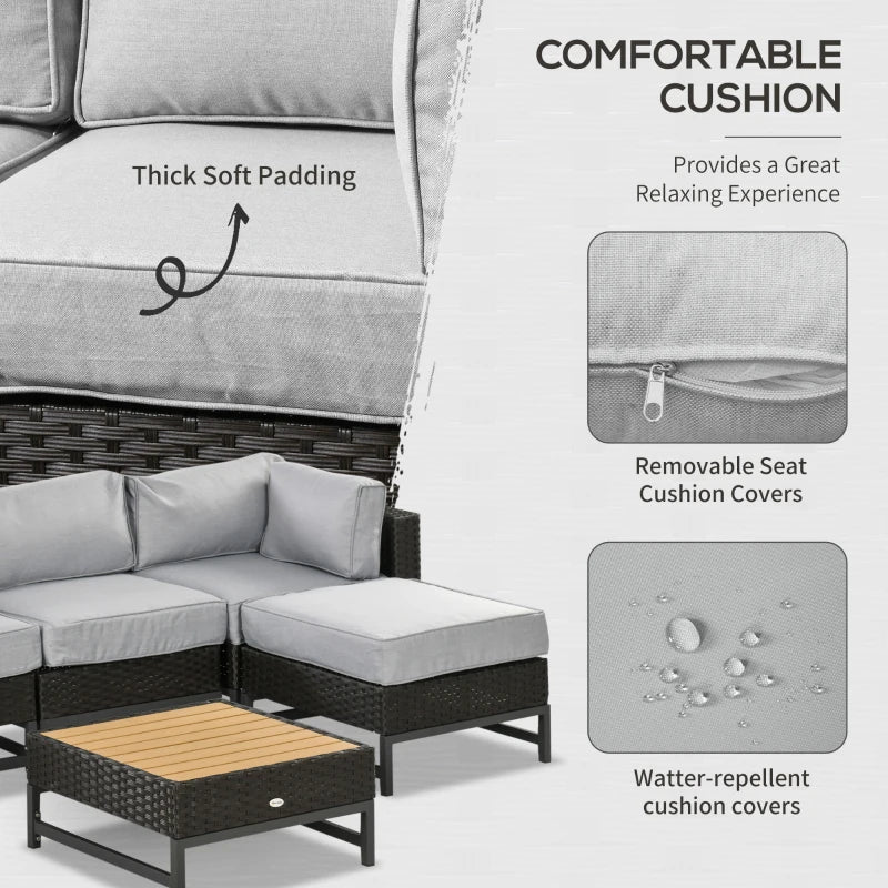 Brown 3 Seater Rattan Sofa with Cushions and Wood-Effect Top Table