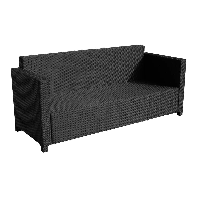 Black 3 Seater Rattan Sofa with Fire Resistant Cushion