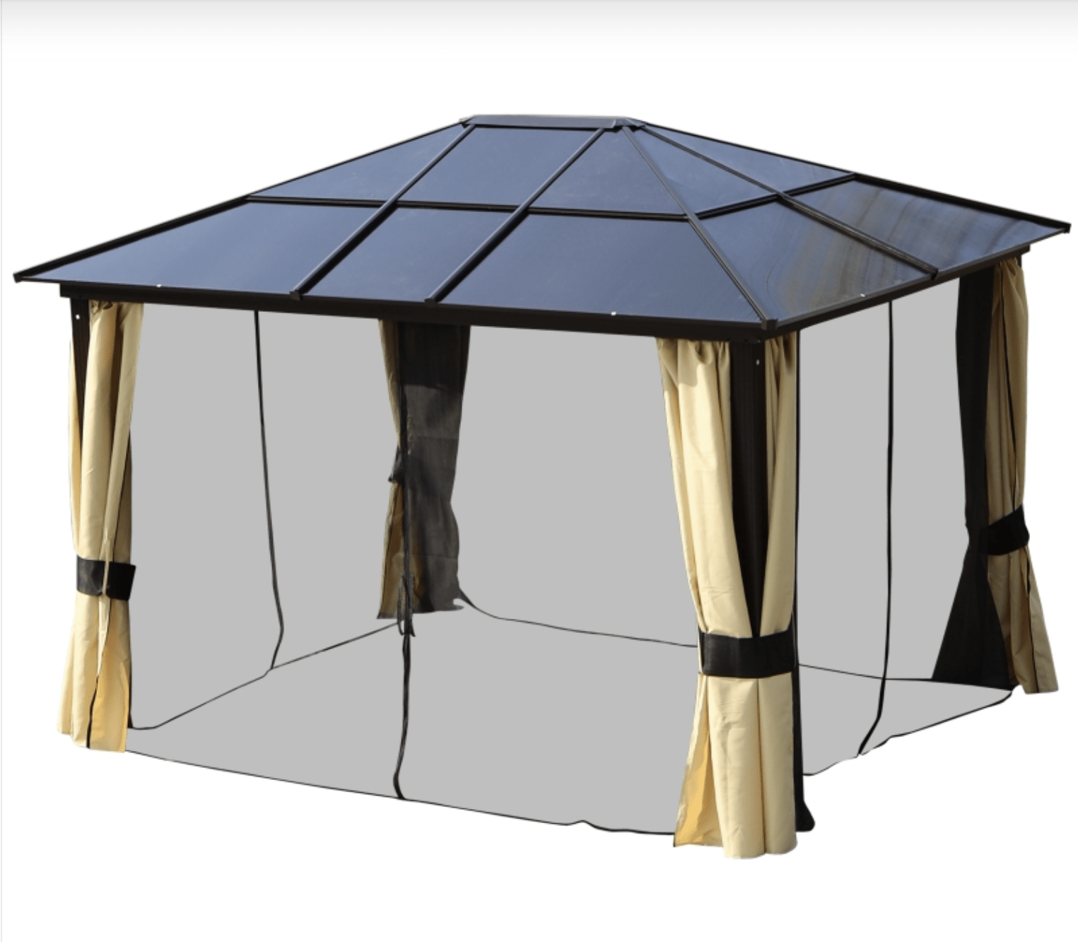 SolarLite Pavilion: 3 x 3.6m Aluminium-Clad Garden Gazebo with Polycarbonate Roof, LED Illumination & Protective Netting - Trade Warehouse
