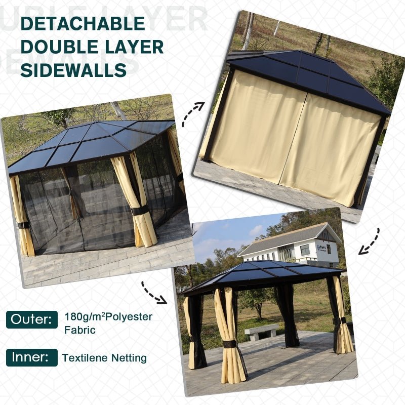 SolarLite Pavilion: 3 x 3.6m Aluminium-Clad Garden Gazebo with Polycarbonate Roof, LED Illumination & Protective Netting - Trade Warehouse