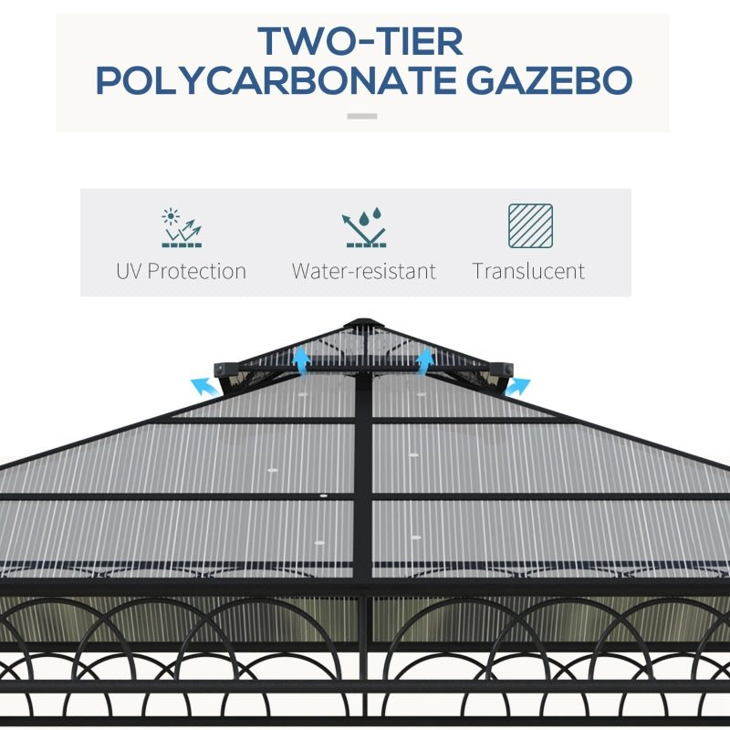SunnyPlex DualCanopy: 3x3m Steel-Framed Outdoor Garden Gazebo with Protective Polycarbonate Roofing - Trade Warehouse