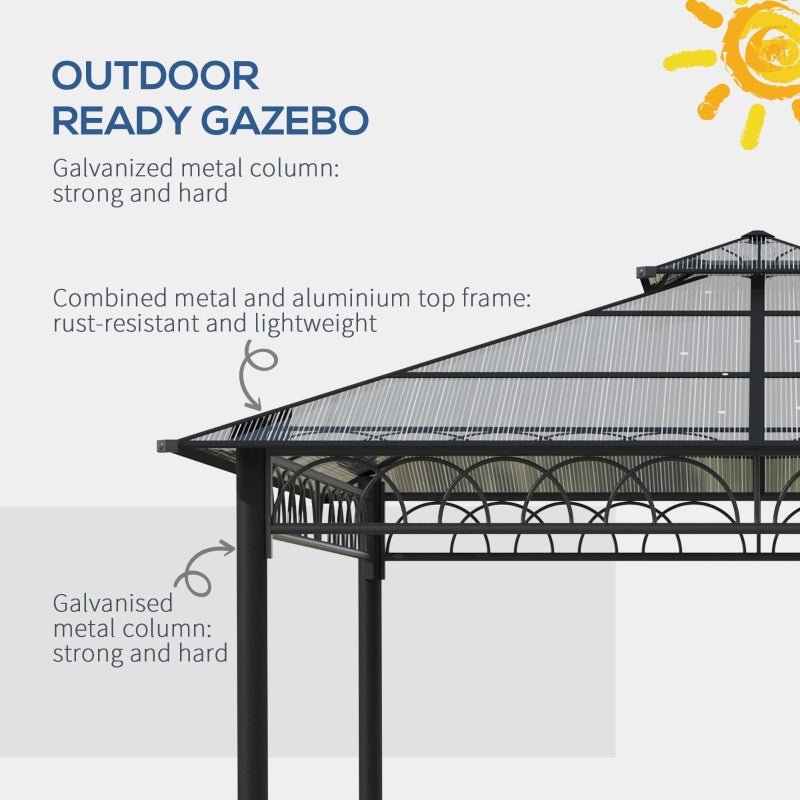 SunnyPlex DualCanopy: 3x3m Steel-Framed Outdoor Garden Gazebo with Protective Polycarbonate Roofing - Trade Warehouse