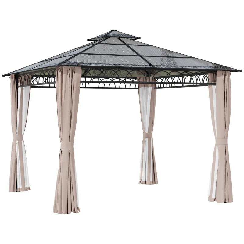 SunnyPlex DualCanopy: 3x3m Steel-Framed Outdoor Garden Gazebo with Protective Polycarbonate Roofing - Trade Warehouse