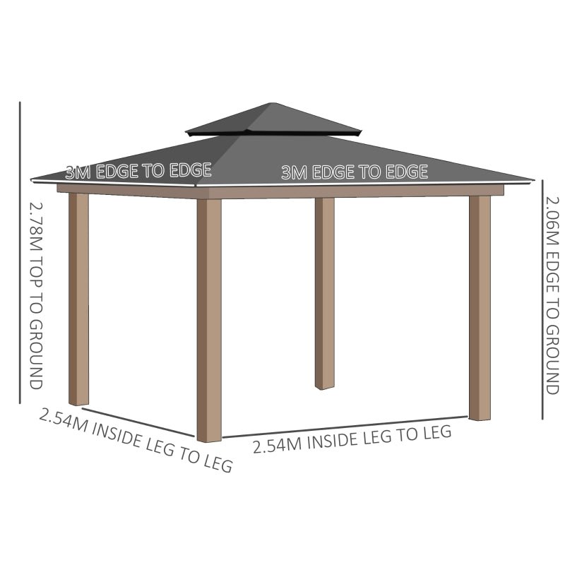 SunnyPlex DualCanopy: 3x3m Steel-Framed Outdoor Garden Gazebo with Protective Polycarbonate Roofing - Trade Warehouse