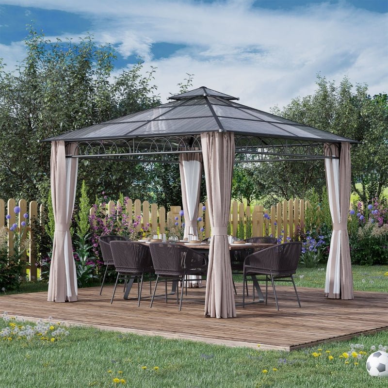 SunnyPlex DualCanopy: 3x3m Steel-Framed Outdoor Garden Gazebo with Protective Polycarbonate Roofing - Trade Warehouse