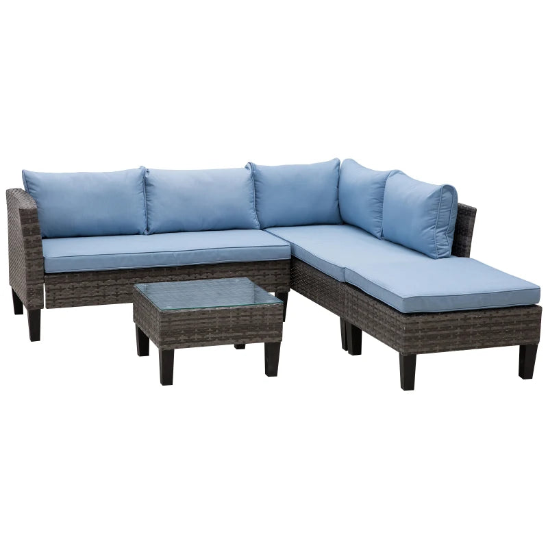 Blue 4 Seater Rattan Furniture Set With Tempered Glass Table