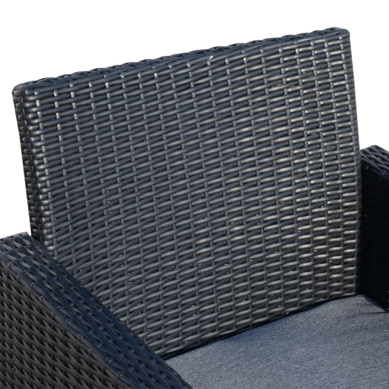 Black 4 Piece Rattan Furniture Set with Grey Cushions, 2 Armchairs and Dark Coffee Table