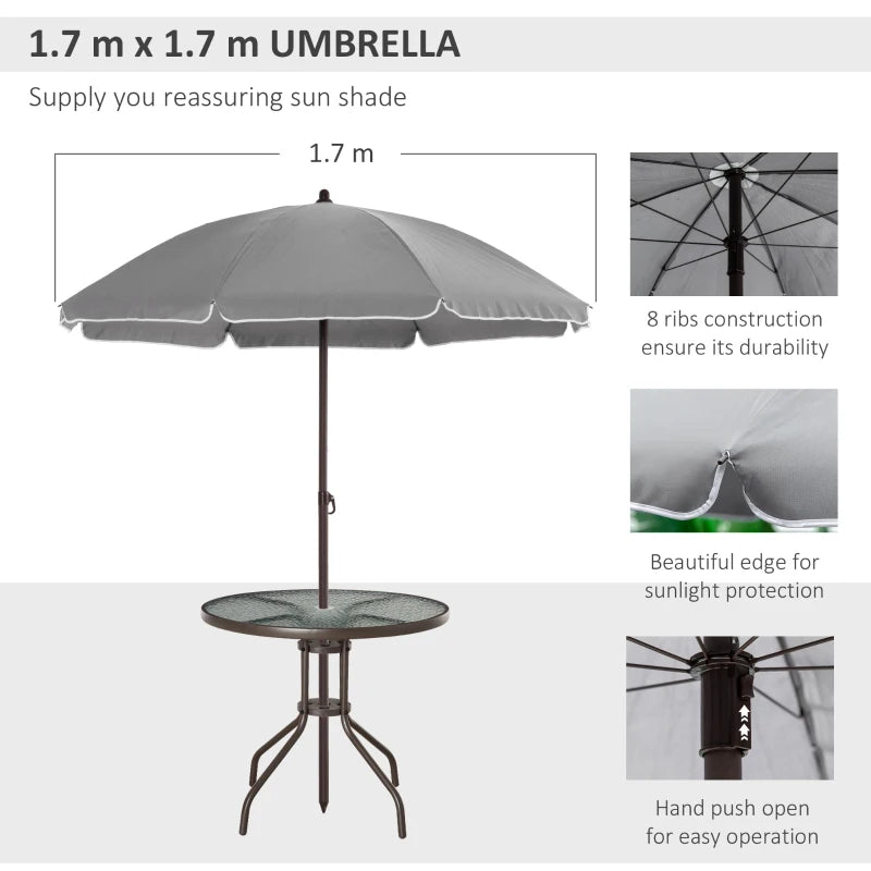 Grey 6 Piece Dining Set With Foldable Chairs & Parasol