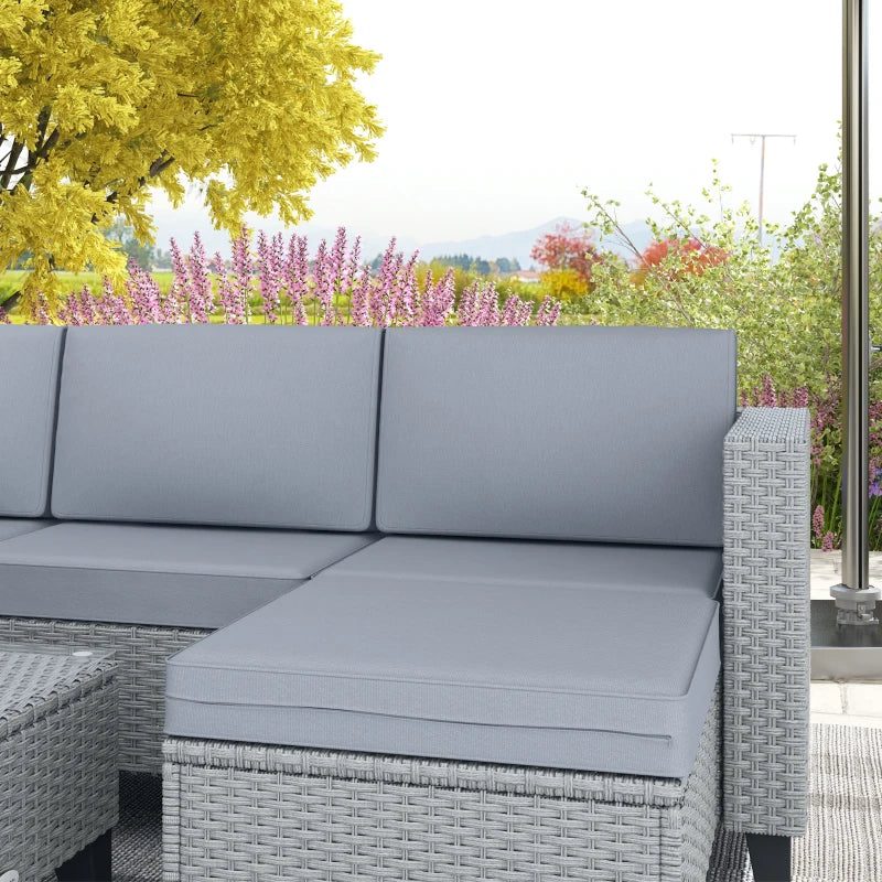 Grey 5-Piece Rattan Set with Corner Sofa, Footstools & Coffee Table